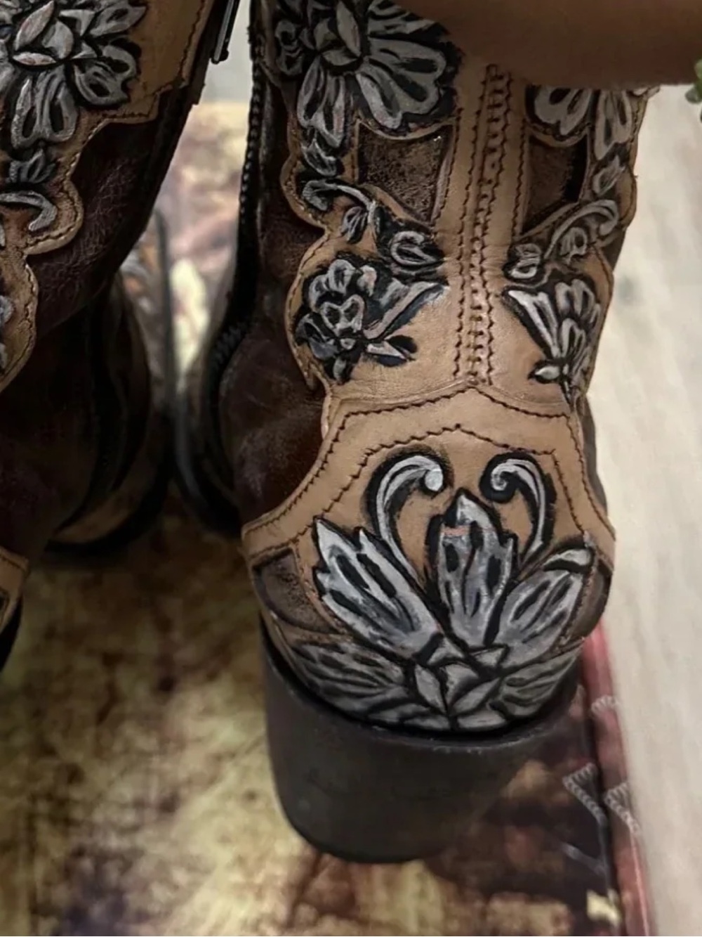 Old gringo aster in brass bone hand tooled floral ankle  boots RTL $698 8 - Picture 5 of 14